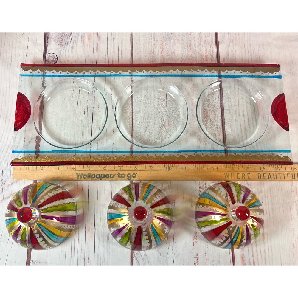 Pier 1 Imports Striped Glass Dessert Dish Set w/ Lids Serving Tray Discontinued. - Picture 4 of 6